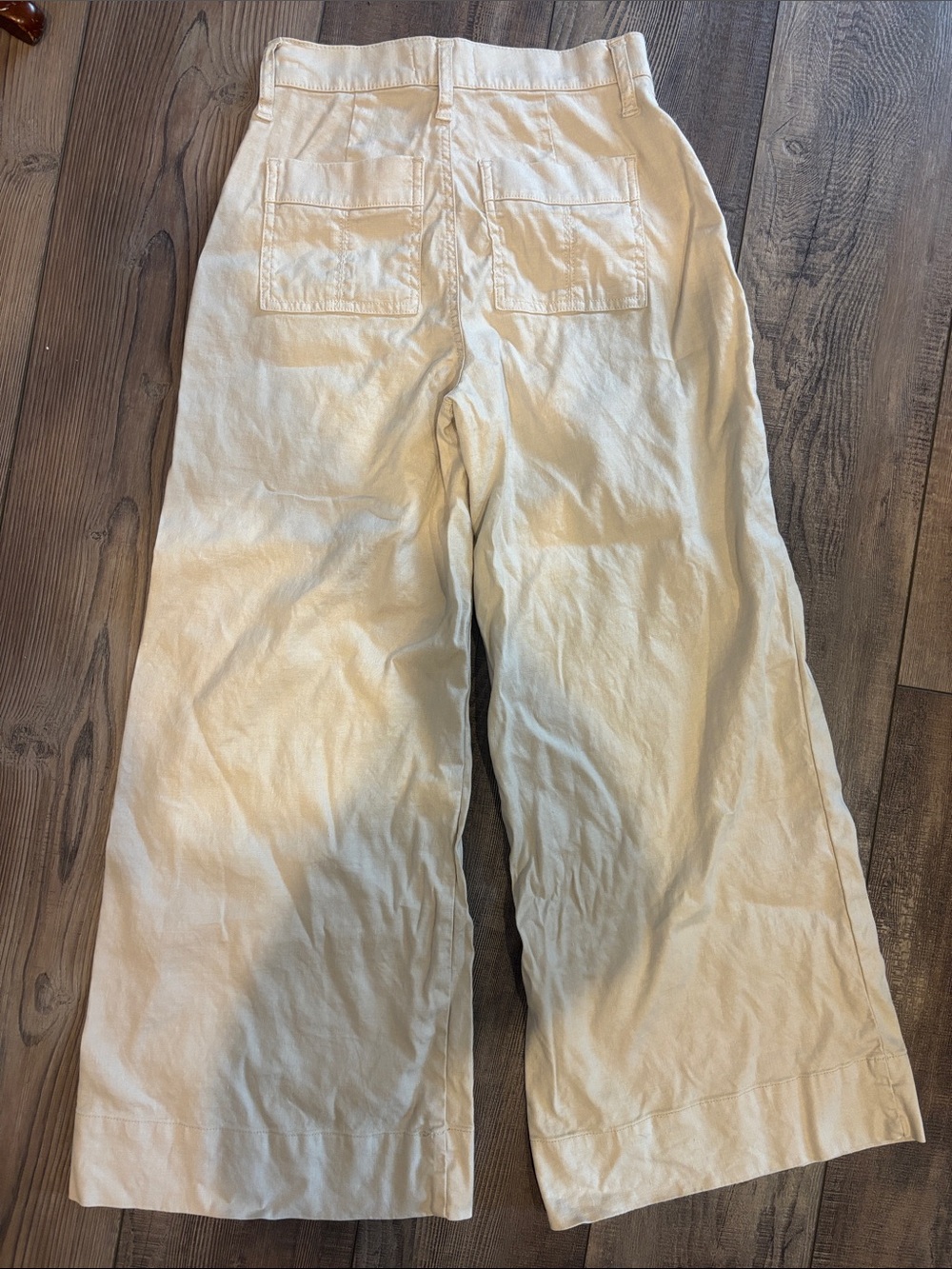 Evereve Barley Beige Joelle Stretch Linen Crop Wide Leg Pants 24 - Picture 4 of 4